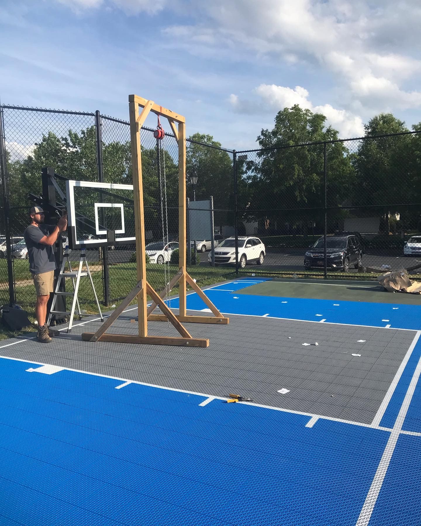 Multi-sport court installation in progress